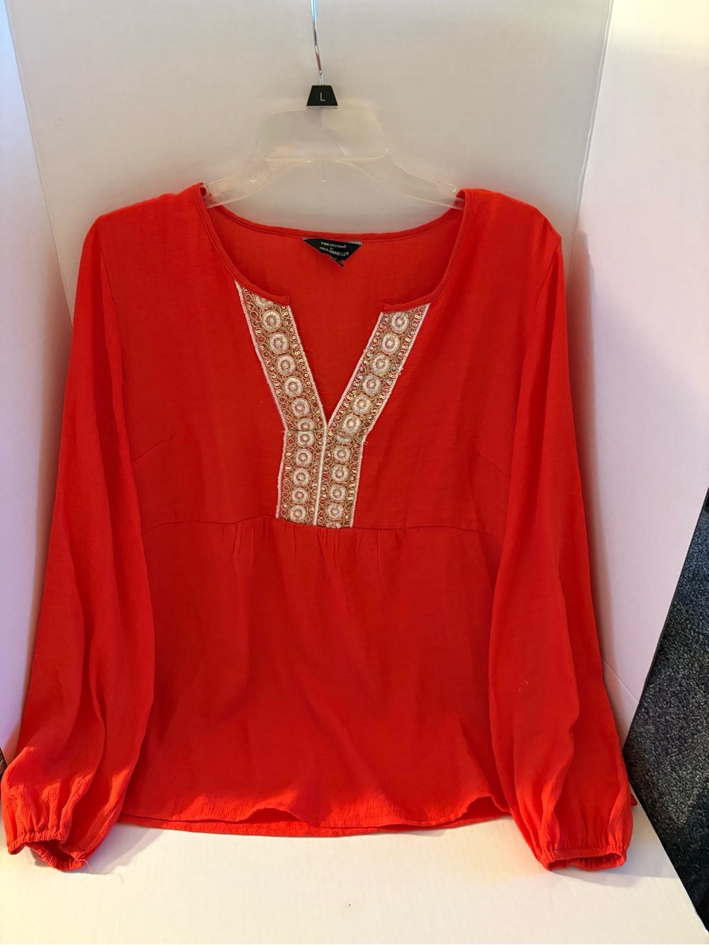 Unique Spectrum Red Embroidered V-Neck Blouse